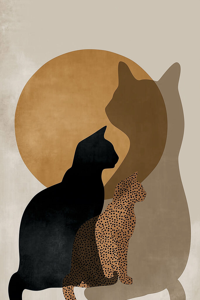 Cat silhouettes in front of a circle