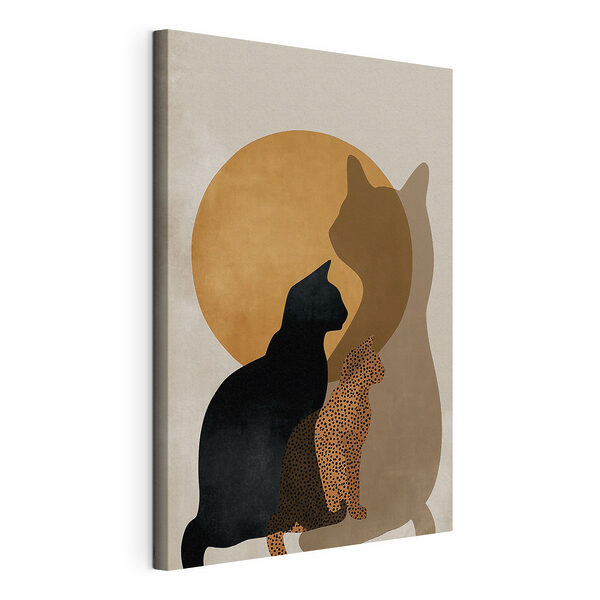 Cat silhouettes in front of a circle