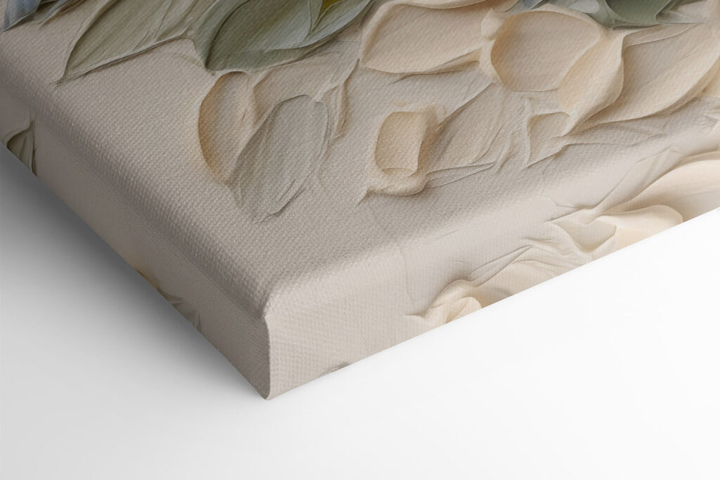 Painting of leaves on a white surface
