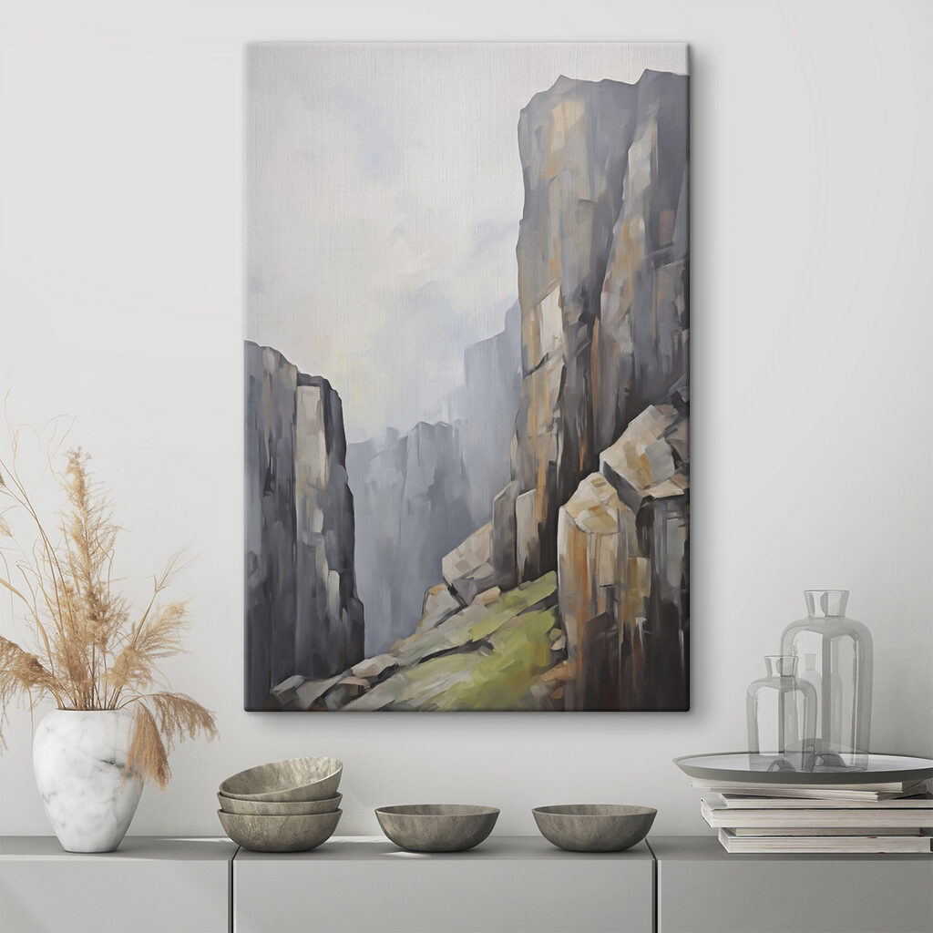 Painting of a rocky canyon