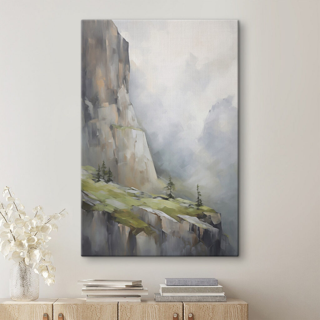 Painting of a mountain with trees Painting of a mountain with trees