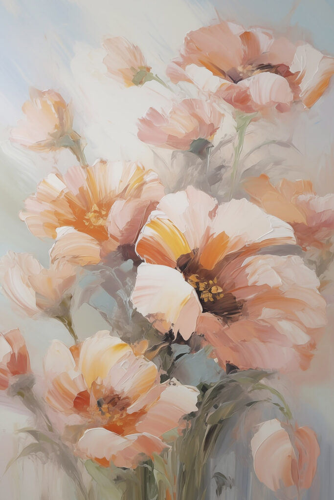 Painting of flowers on a white surface Painting of flowers on a white surface