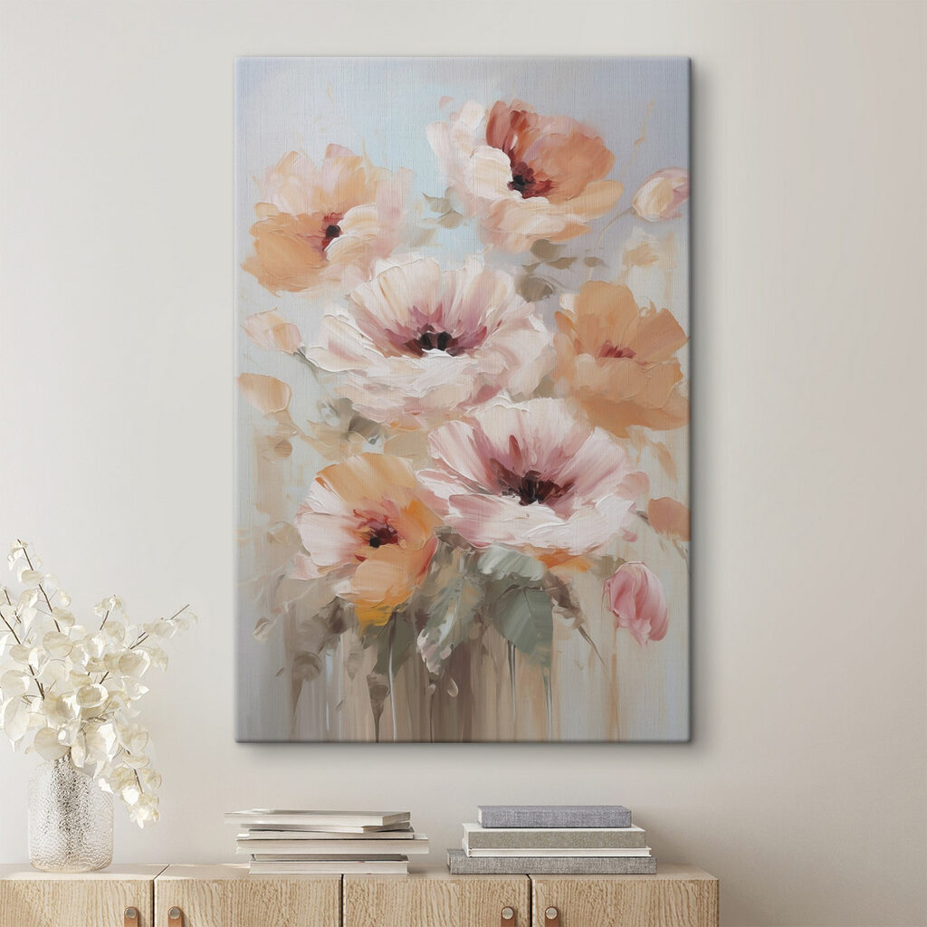 Painting of flowers on a white surface Painting of flowers on a white surface
