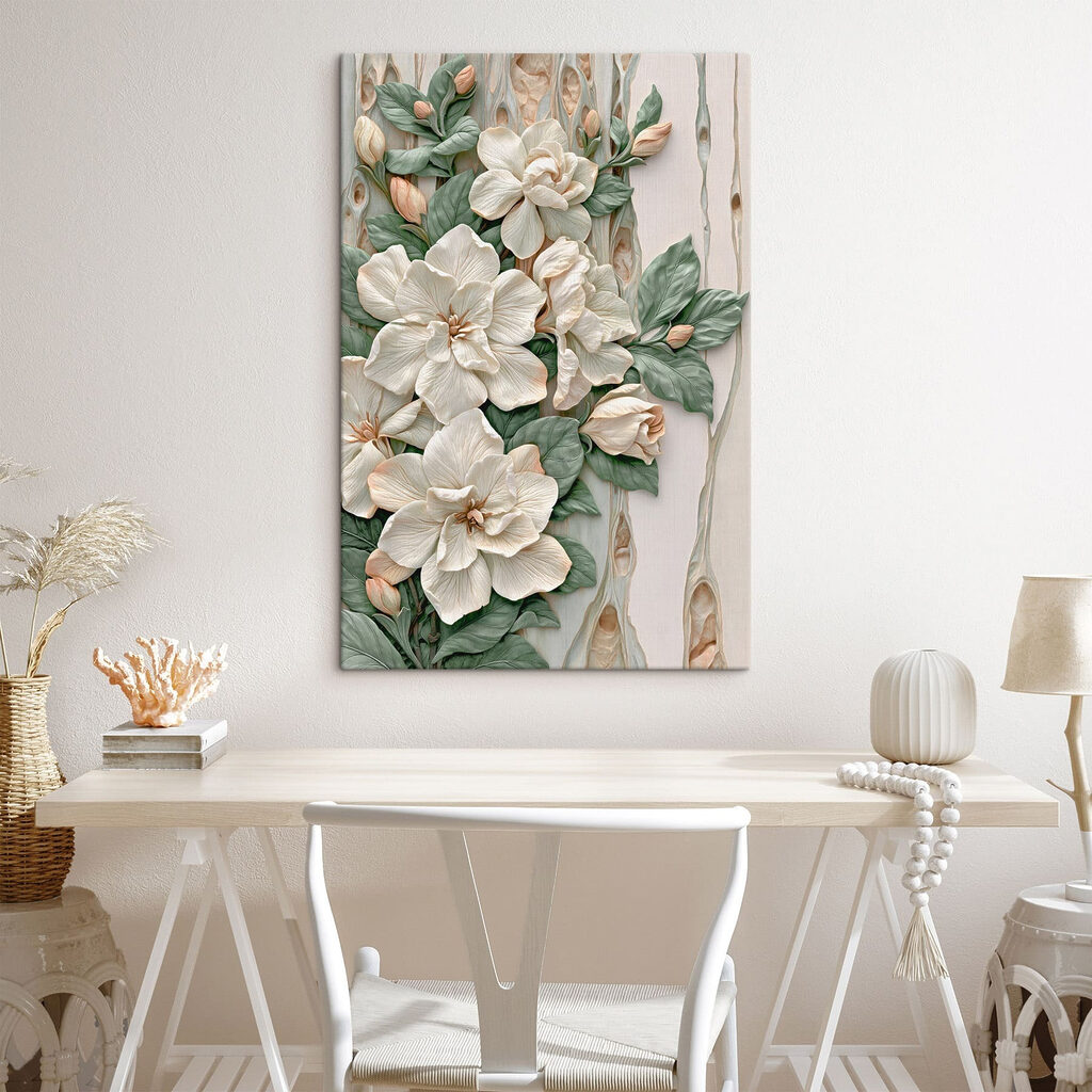 Group of white flowers with green leaves Group of white flowers with green leaves