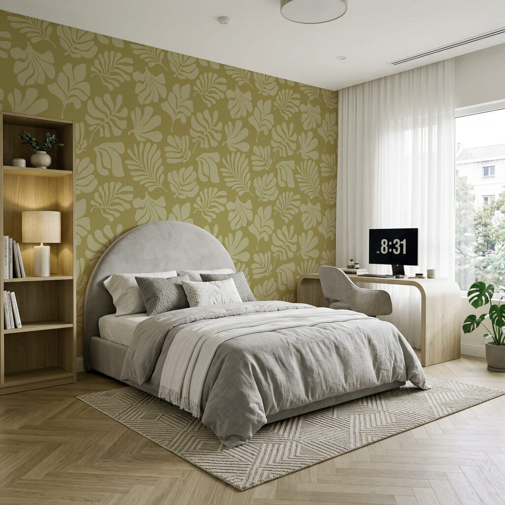 Model cu frunze pe fundal verde Model cu frunze pe fundal verde