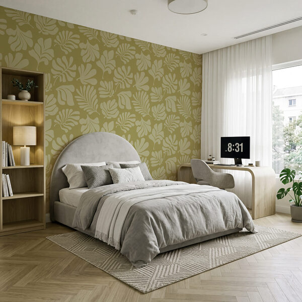 Model cu frunze pe fundal verde Model cu frunze pe fundal verde
