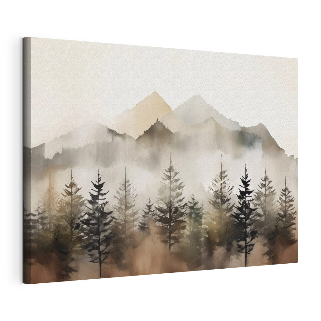 A foggy mountain range with trees A foggy mountain range with trees