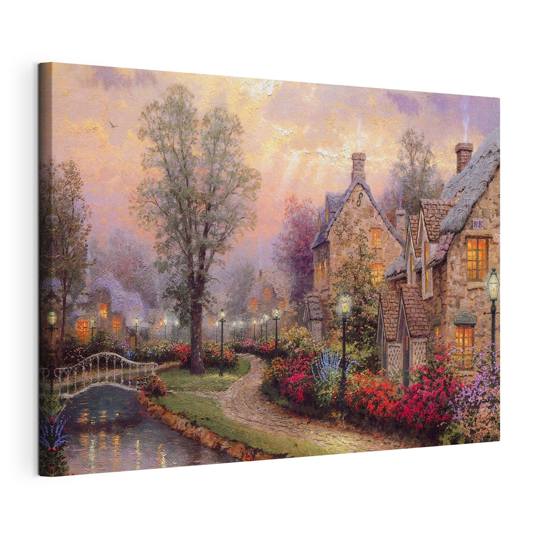 Painting of a house with flowers and a path