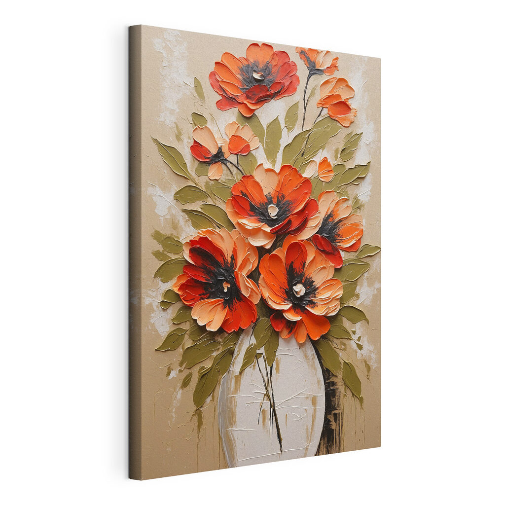 A painting of flowers in a vase A painting of flowers in a vase