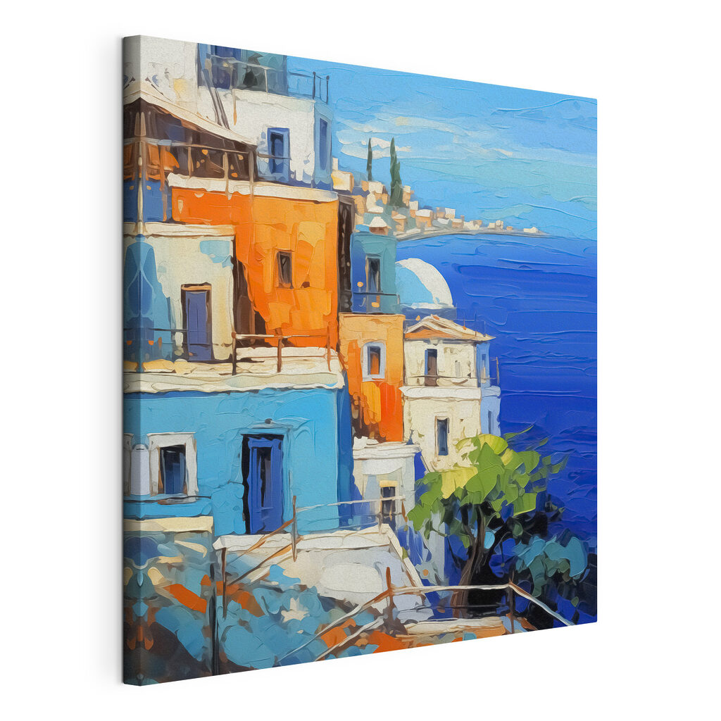 Painting of a city by the water Painting of a city by the water