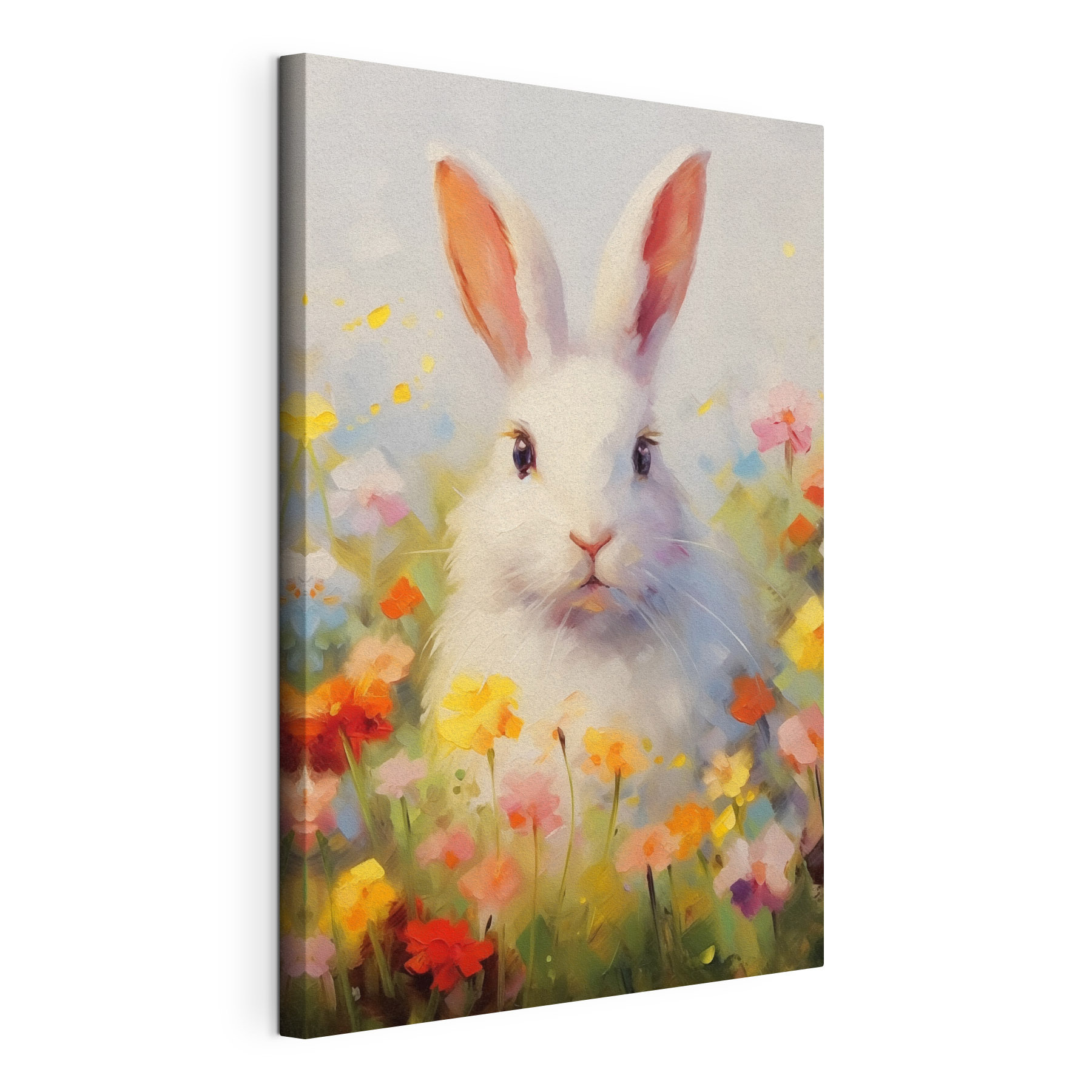 White rabbit in a flower field White rabbit in a flower field