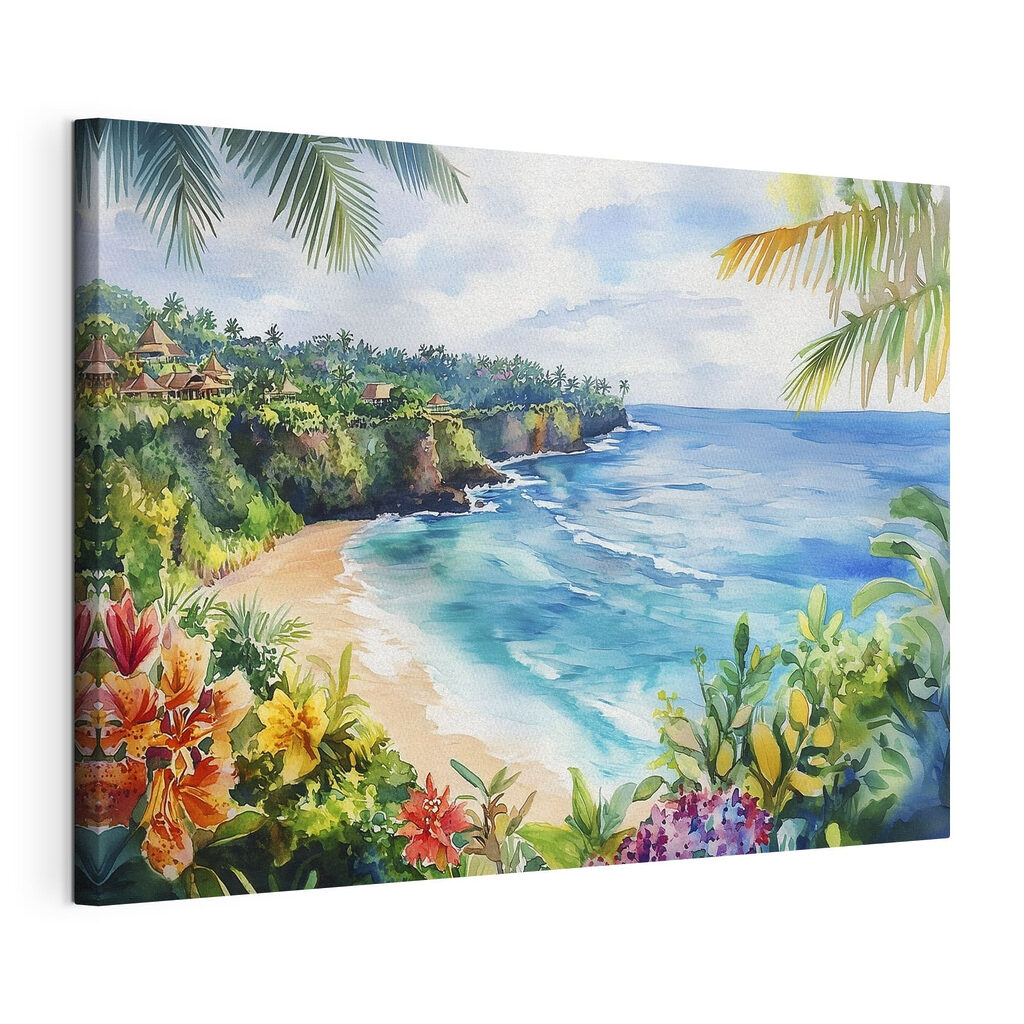 Watercolor painting of a beach and ocean Watercolor painting of a beach and ocean