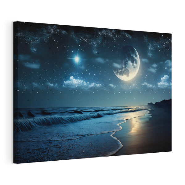 Lună și stele pe o plajă Tablouri Lună și stele pe o plajă