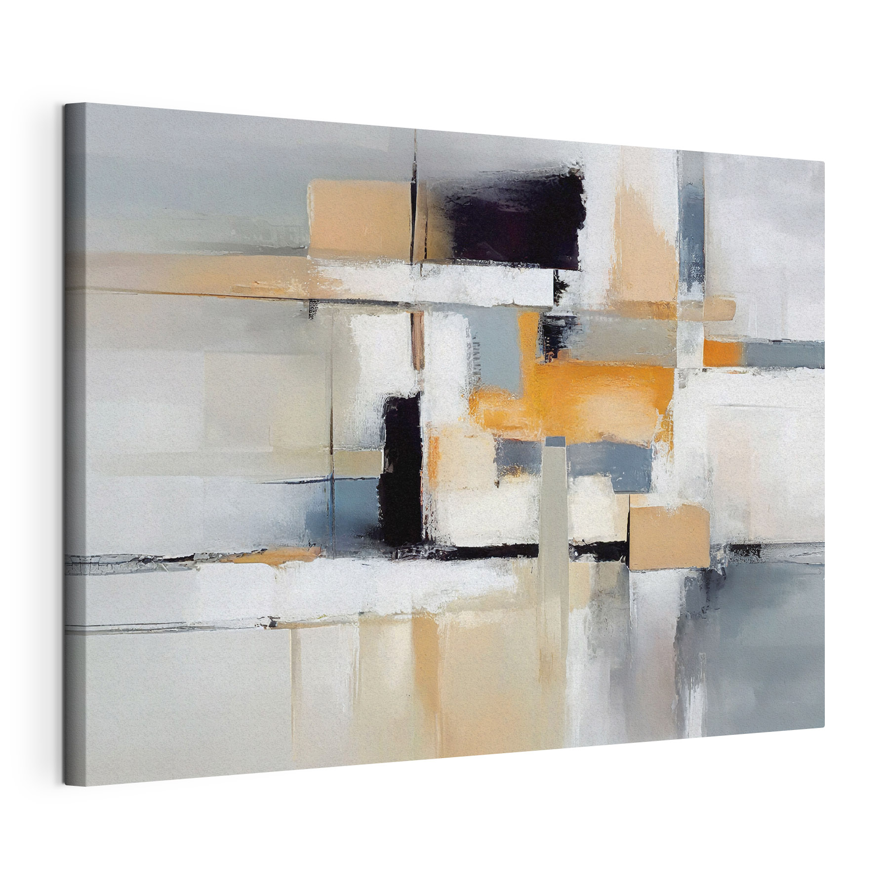 A painting of a white and black abstract art