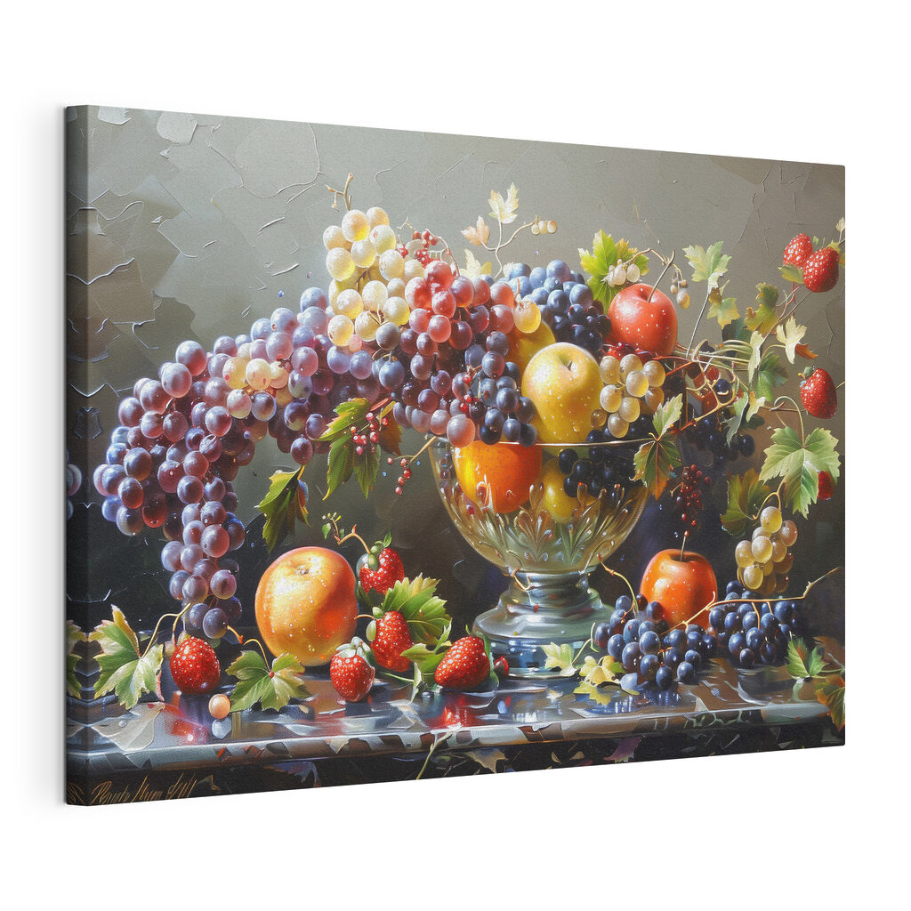 A painting of fruit in a bowl