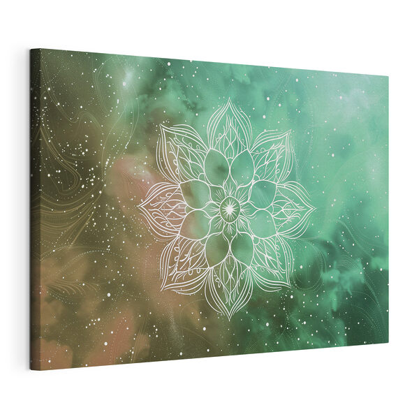 O mandala albă pe un fundal verde și albastru Tablouri O mandala albă pe un fundal verde și albastru