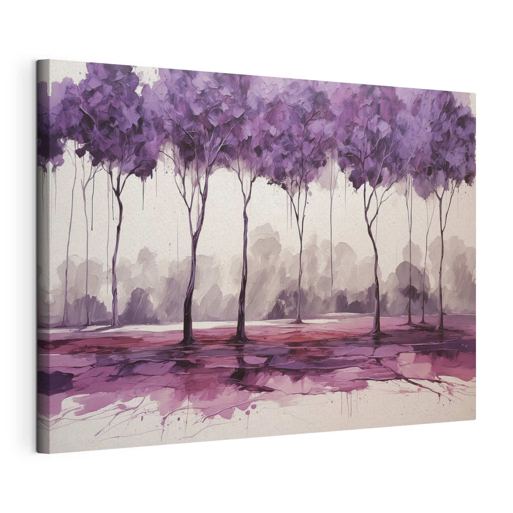 A painting of trees with purple leaves A painting of trees with purple leaves