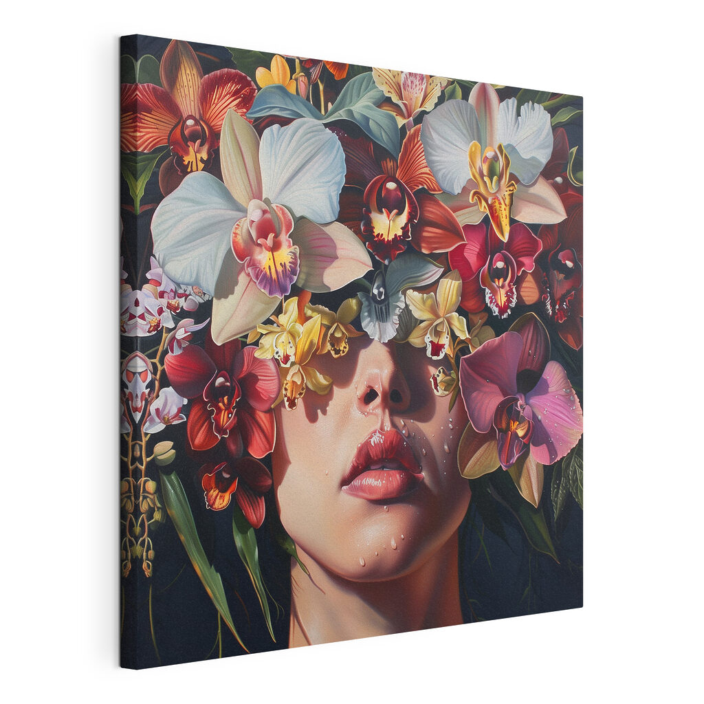 Painting of a woman with flowers on her head