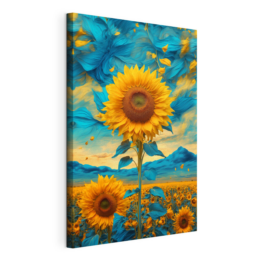 Sunflower with blue and yellow leaves Sunflower with blue and yellow leaves