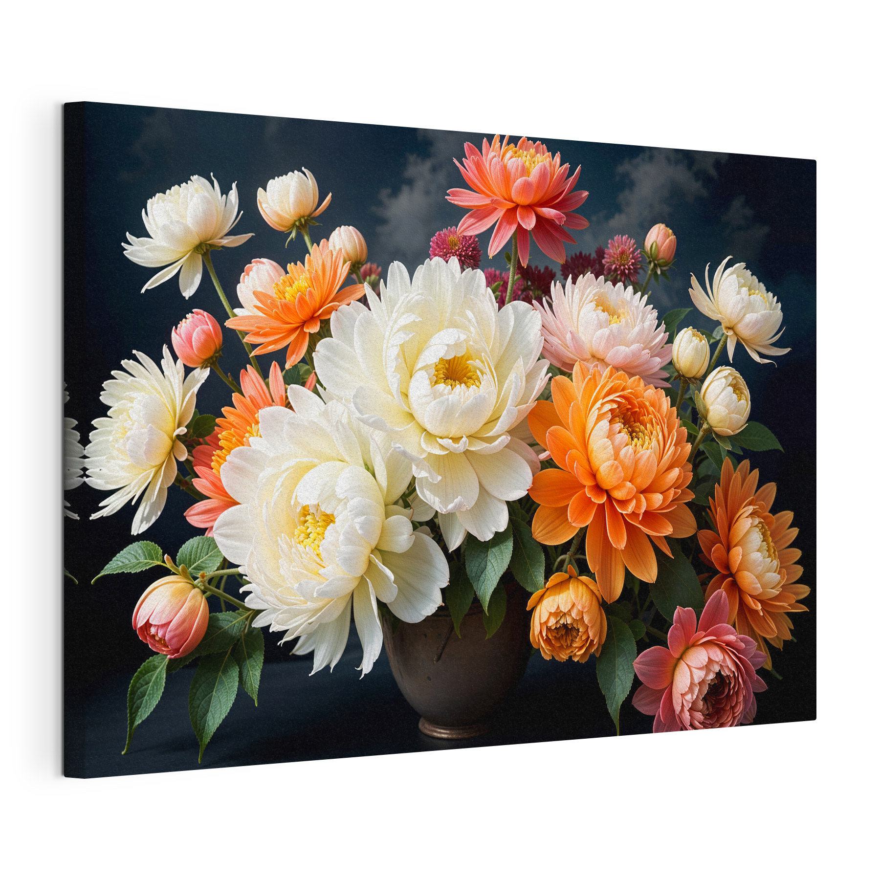 Vase of flowers with a cloudy sky Vase of flowers with a cloudy sky