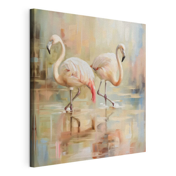 Două flamingo mergând pe apă Tablouri Două flamingo mergând pe apă
