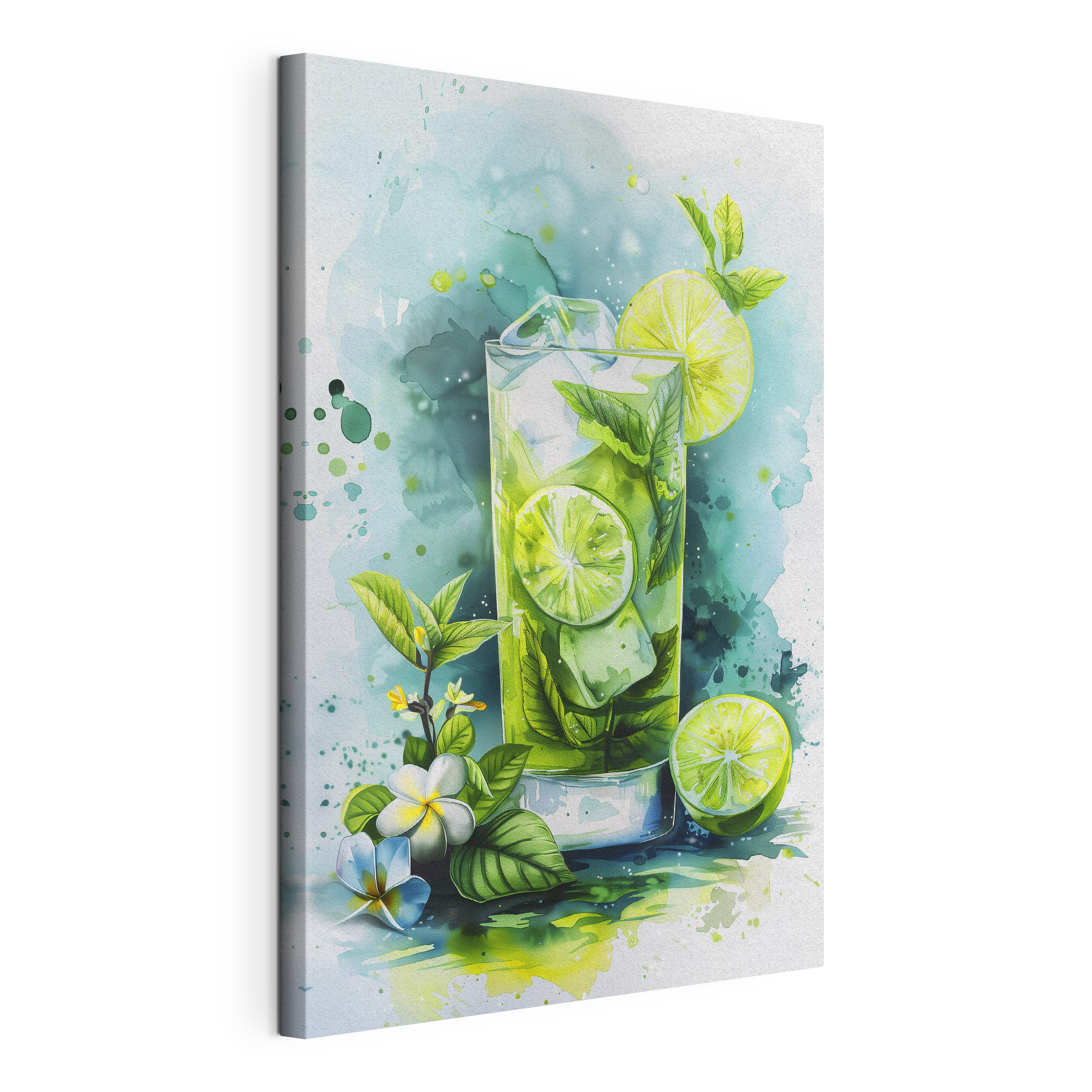 Watercolor of a drink with limes and leaves Watercolor of a drink with limes and leaves
