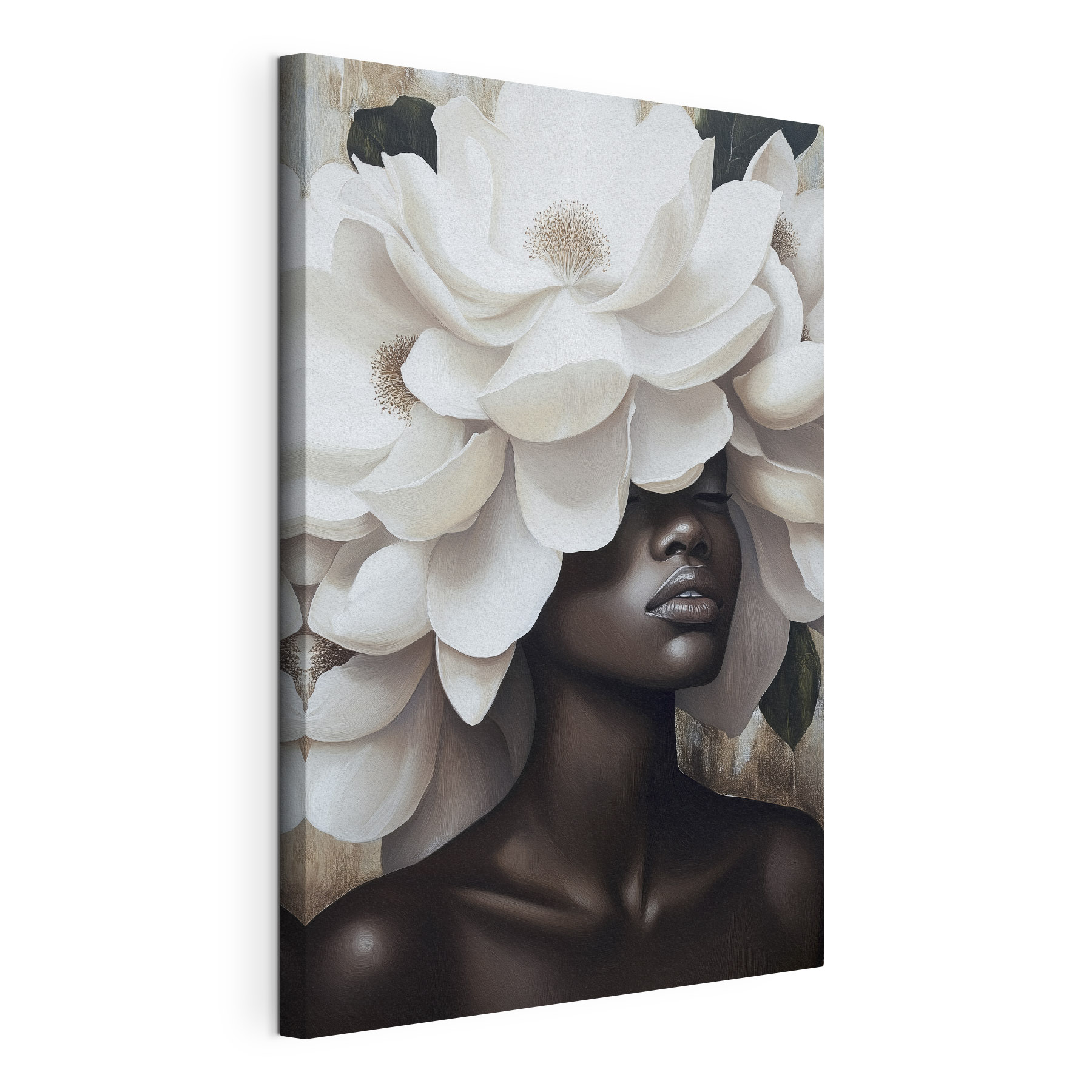 Woman with white flowers on her head Woman with white flowers on her head