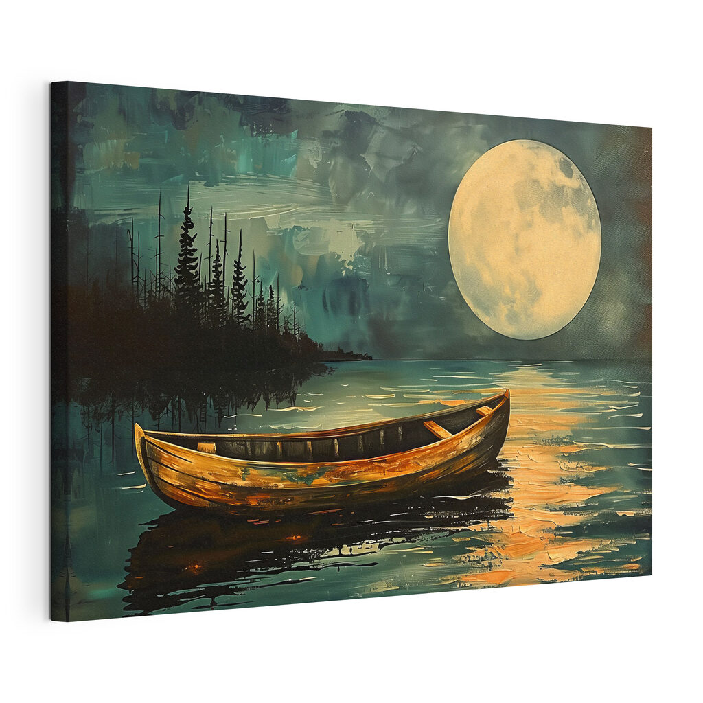 Boat in the water with a full moon in the background Boat in the water with a full moon in the background