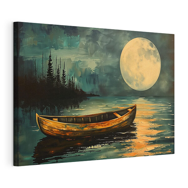 Boat in the water with a full moon in the background Boat in the water with a full moon in the background