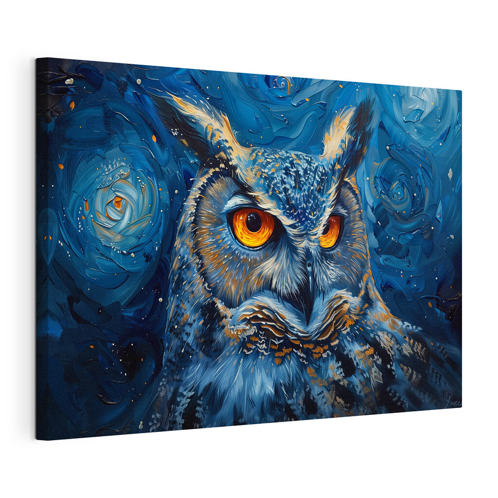 An owl with orange eyes An owl with orange eyes