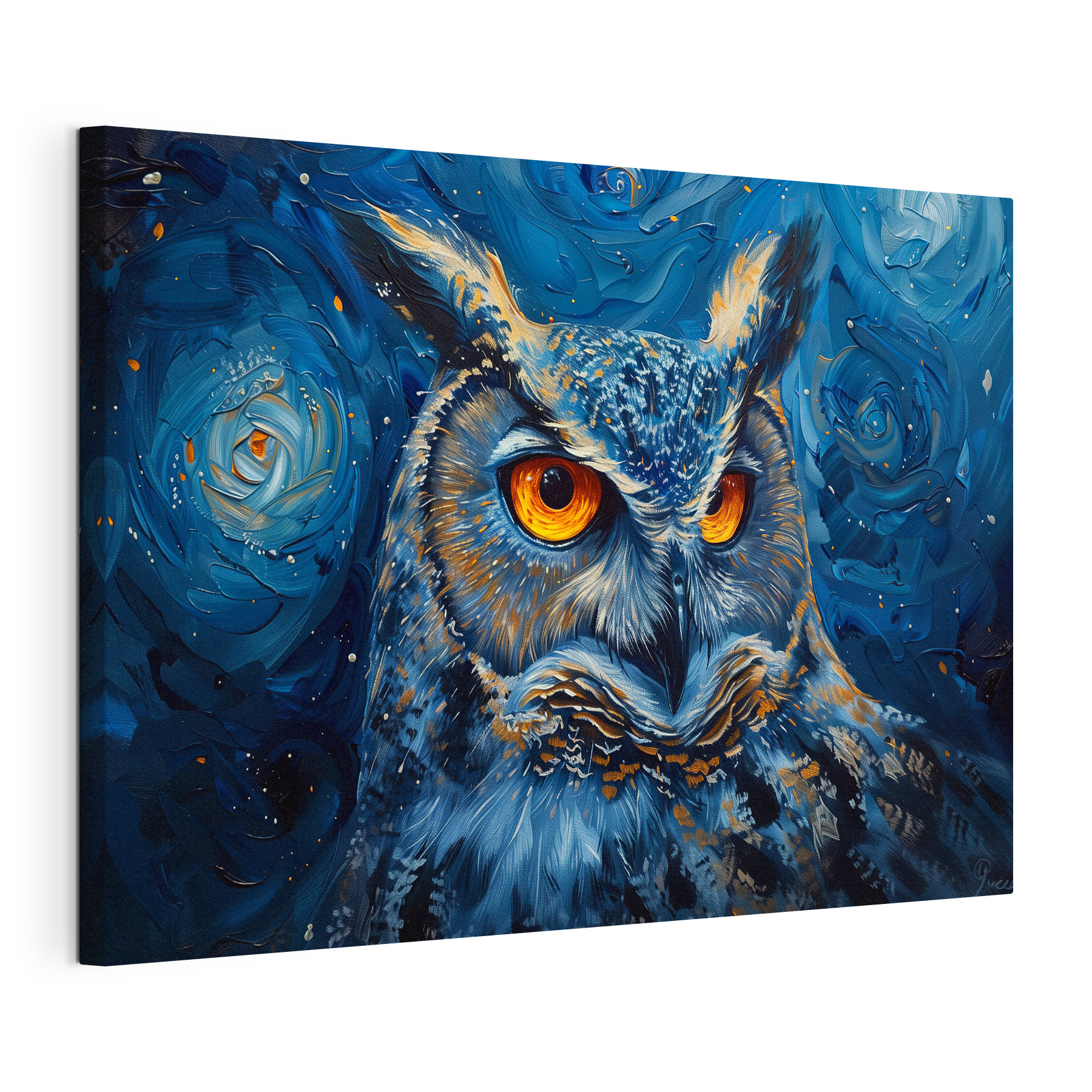 An owl with orange eyes An owl with orange eyes