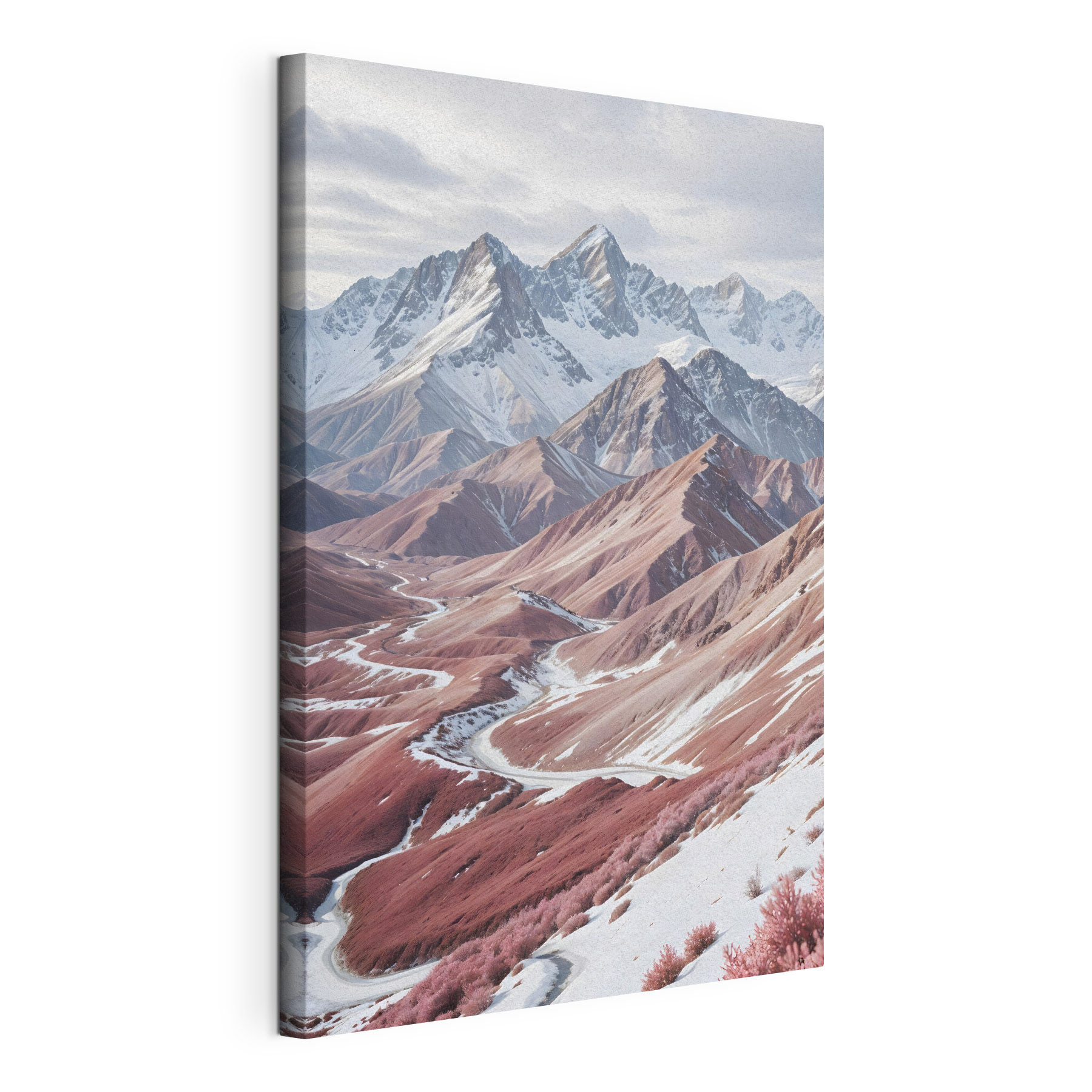 Snowy mountains with a winding road