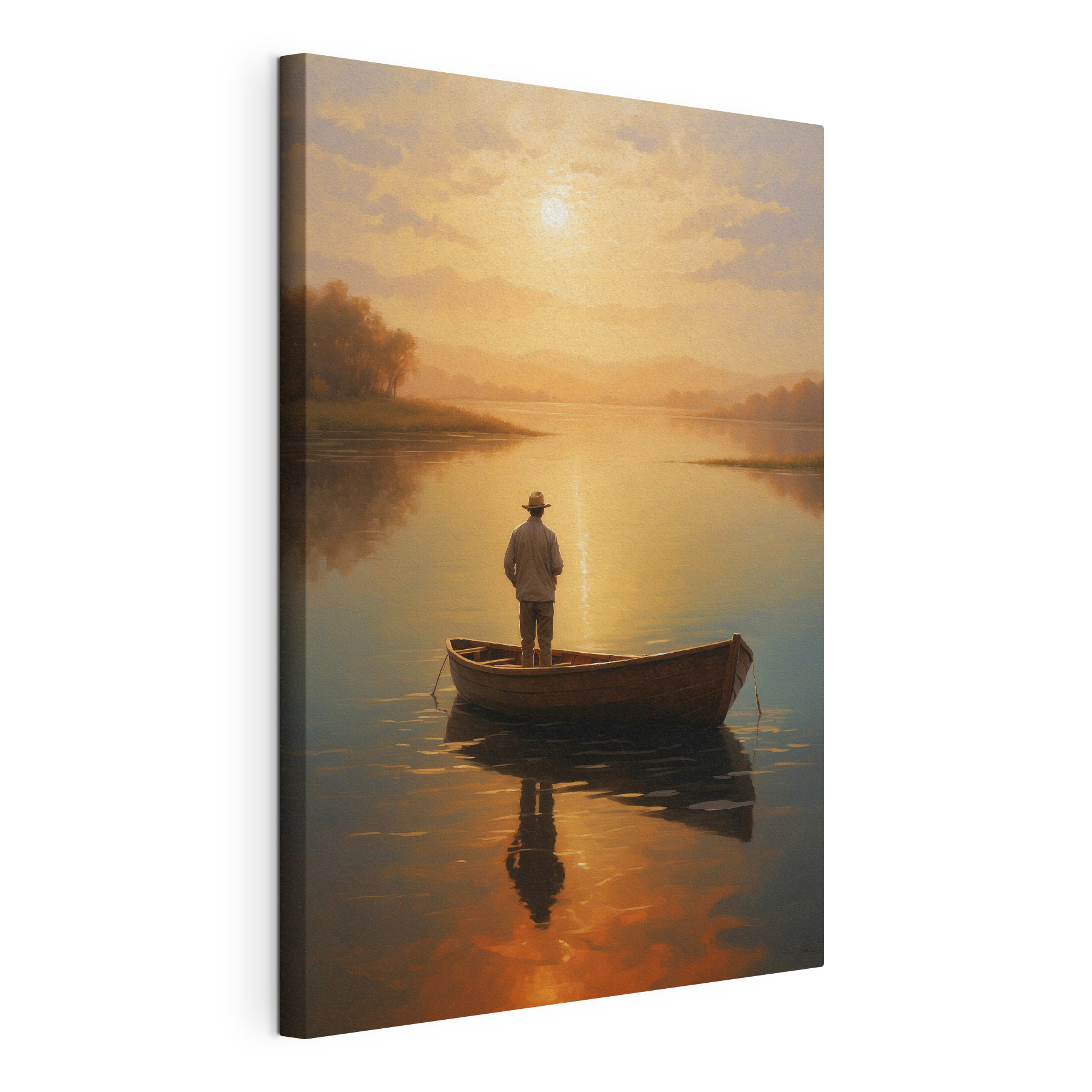 Man standing in a boat on a lake