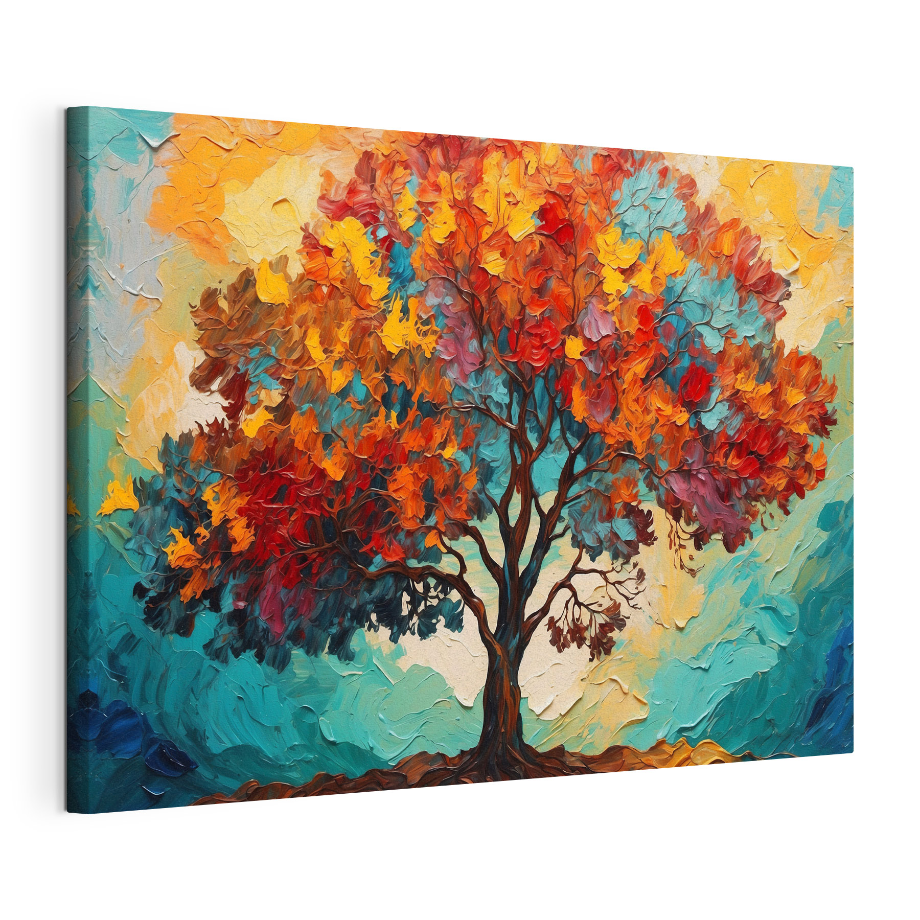 Painting of a tree with colorful leaves Painting of a tree with colorful leaves