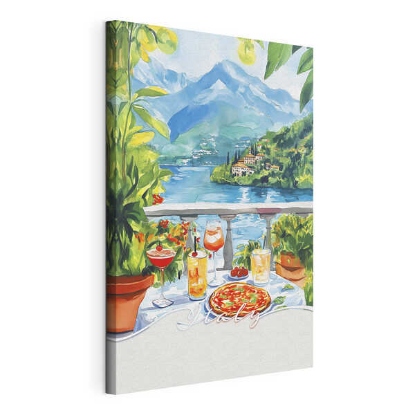 Tablouri Pictura acuarelă a unei mese cu băuturi și o vedere la un lac (SKU: s42434) Tablouri Tablouri Pictura acuarelă a unei mese cu băuturi și o vedere la un lac (SKU: s42434)