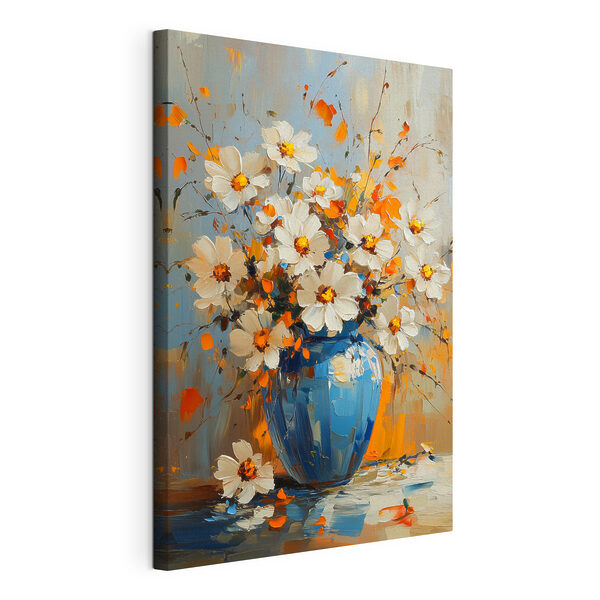 Painting of flowers in a blue vase