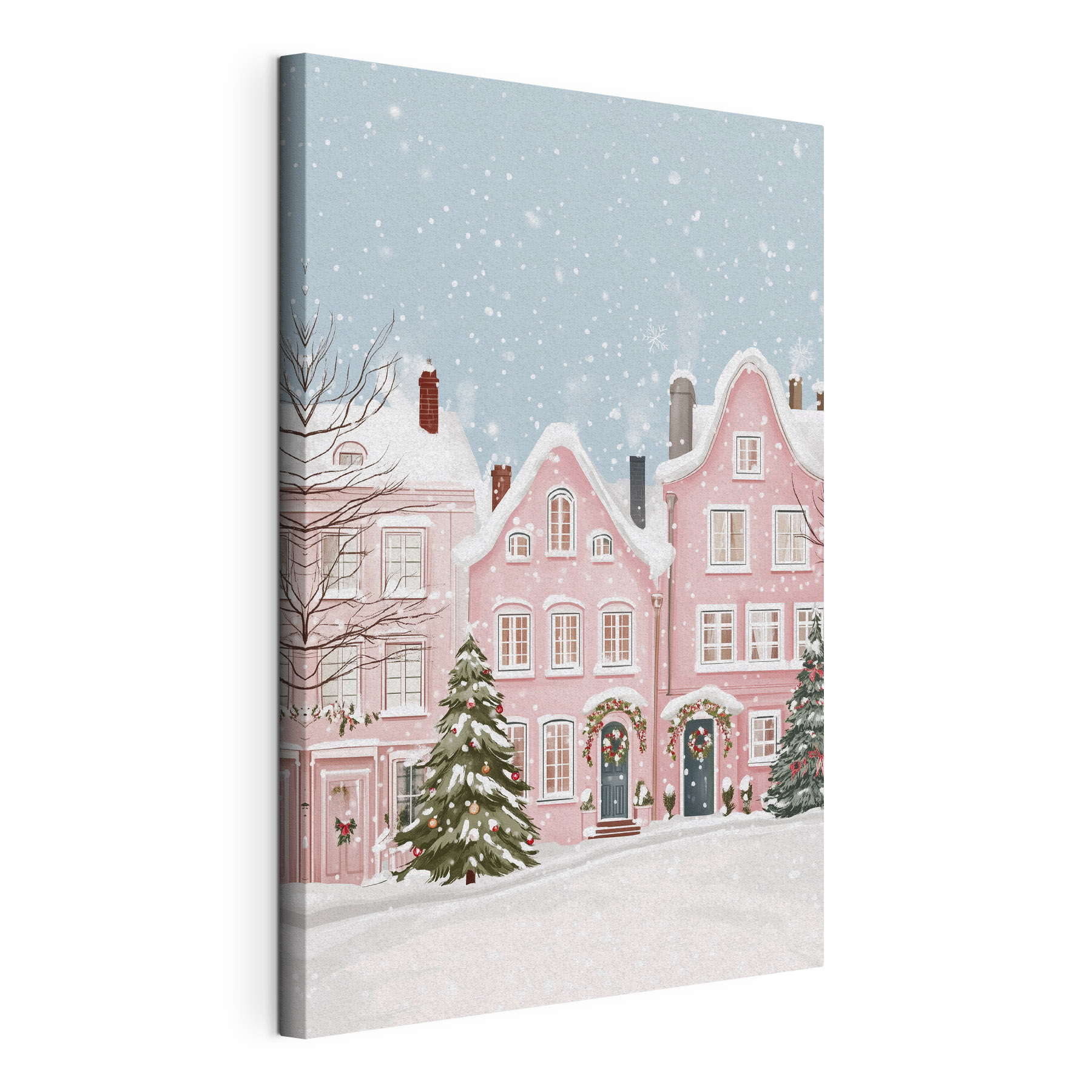 Pink house with snow on it