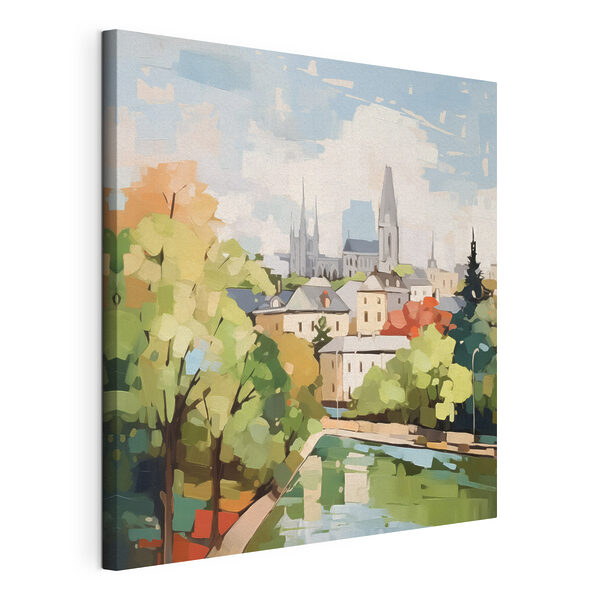 Tablouri Pictura unui oraș cu copaci și un râu