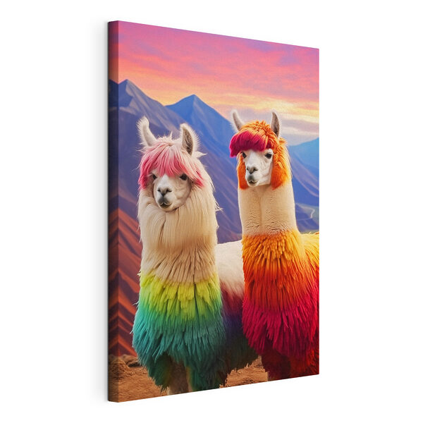 Two llamas with rainbow colored hair Two llamas with rainbow colored hair