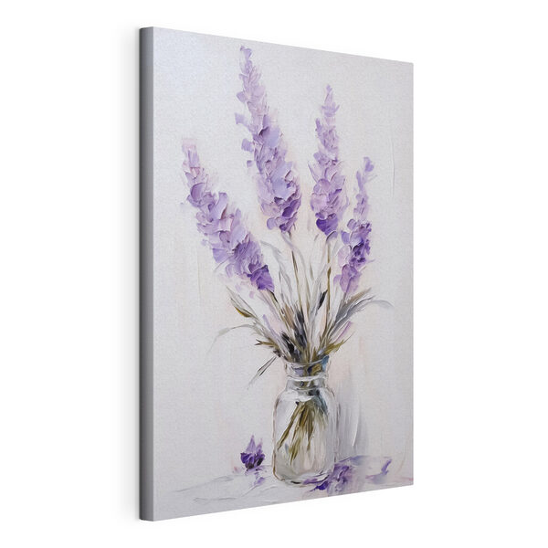 Pictura de flori violet într-o vază de sticlă Tablouri Pictura de flori violet într-o vază de sticlă