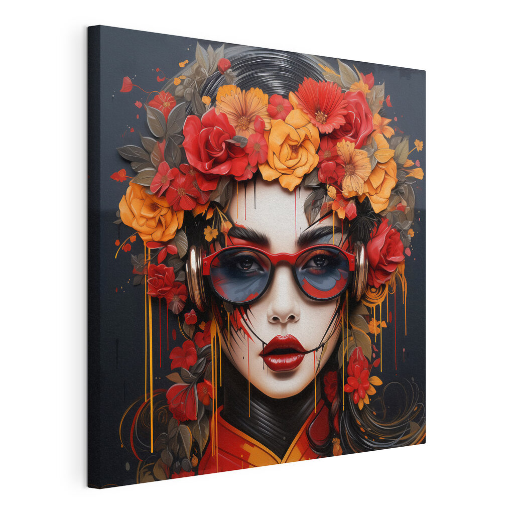 Woman with flowers in her hair and glasses Woman with flowers in her hair and glasses