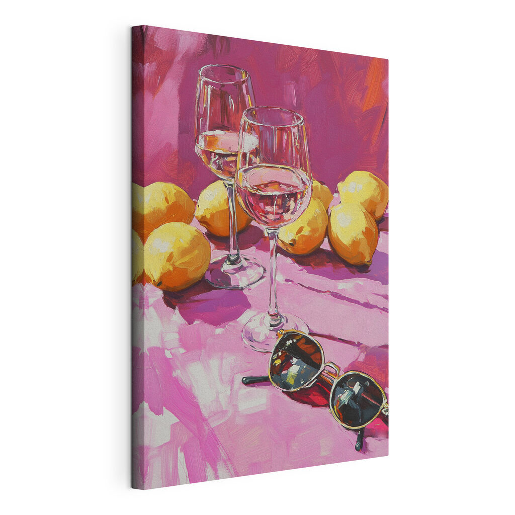 Painting of wine glasses and lemons