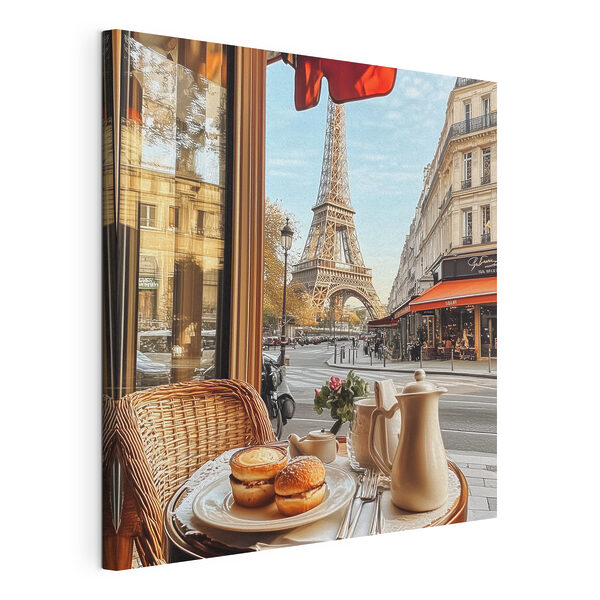 Table with food on it and a table with a tower in the background Table with food on it and a table with a tower in the background