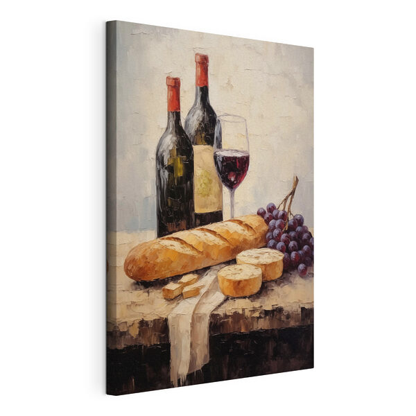 Pictură cu sticle de vin și struguri Tablouri Pictură cu sticle de vin și struguri