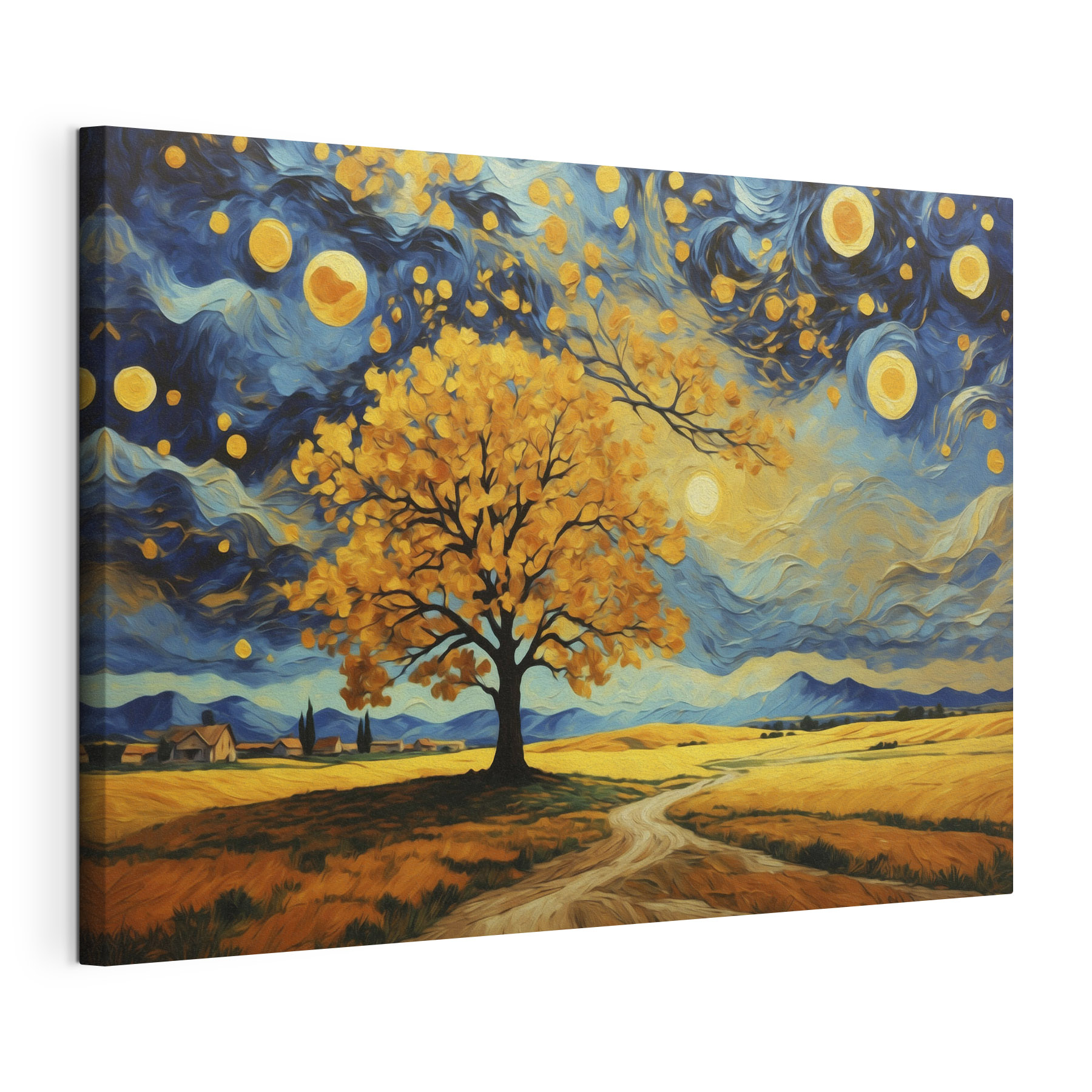 Painting of a tree in a field