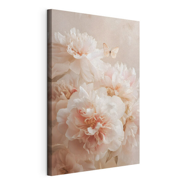 Tablouri Un fluture care zboară deasupra unui buchet de flori albe