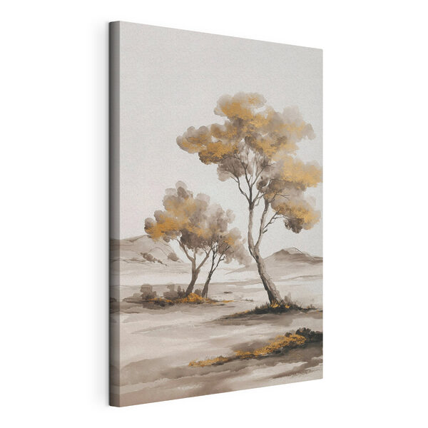 Painting of trees in a desert Painting of trees in a desert