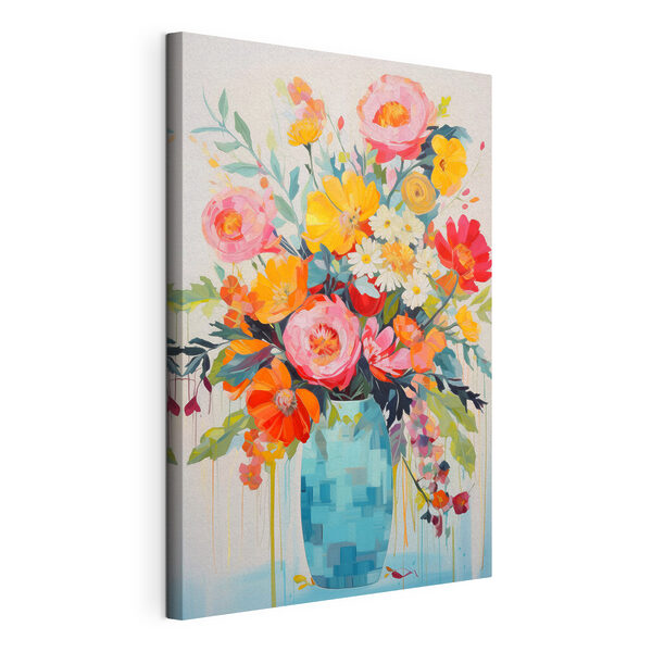Painting of flowers in a blue vase Painting of flowers in a blue vase