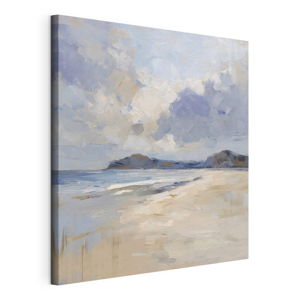 Beach with a sandy beach and mountains in the distance