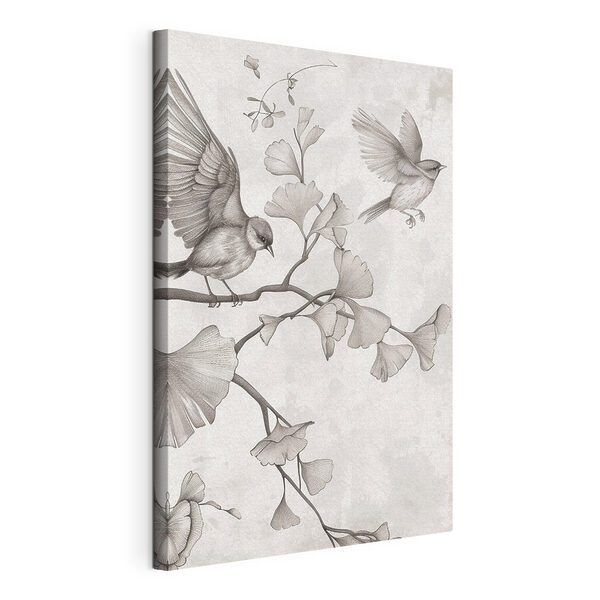 Birds on a branch with leaves Birds on a branch with leaves